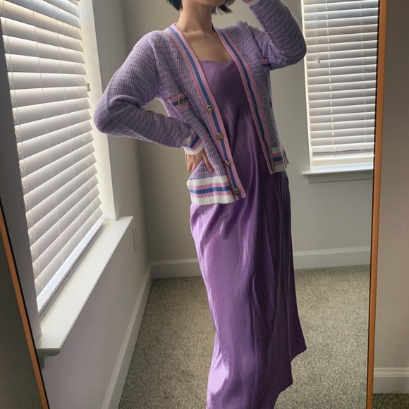 🍉Sandro Lyna Cropped Tweed Cardigan Lavender Purple Button Sweater Chanel Pink - Picture 8 of 12